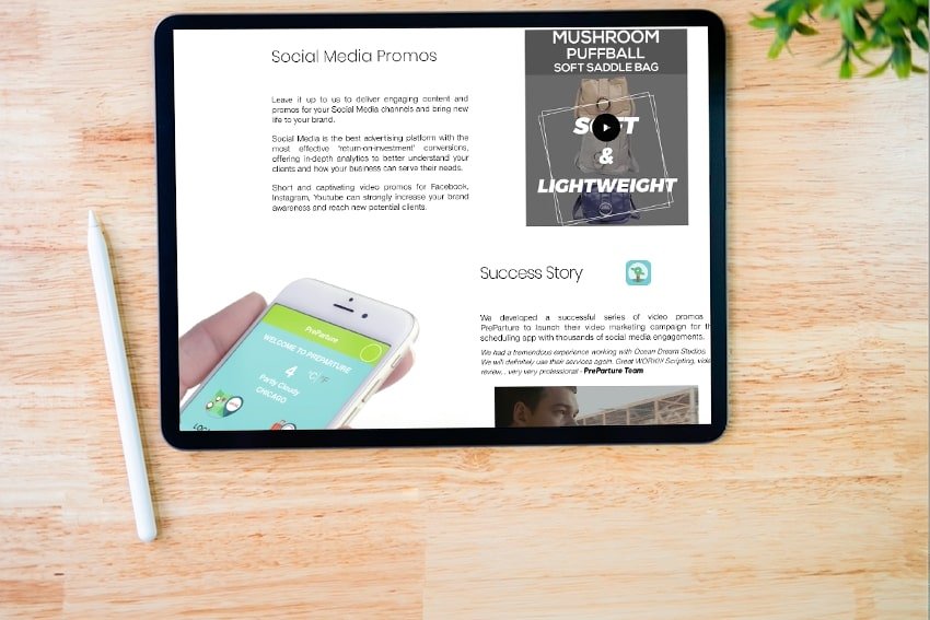 Website design shown on a tablet